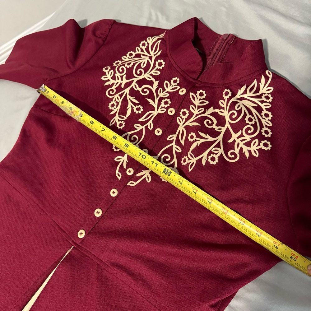 Women’s Elegant Maroon and Cream Maxi Dress - Picture 12 of 12